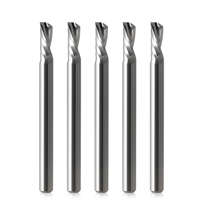 HOZLY 1/8 CNC Router Bits O Flute End Mill 1/8 Shank,5/16 Inch Cutting Length Downcut CNC Bits Carbide Spiral Single Flute Downcut Bit for Acrylic PVC MDF Wood - Image 1